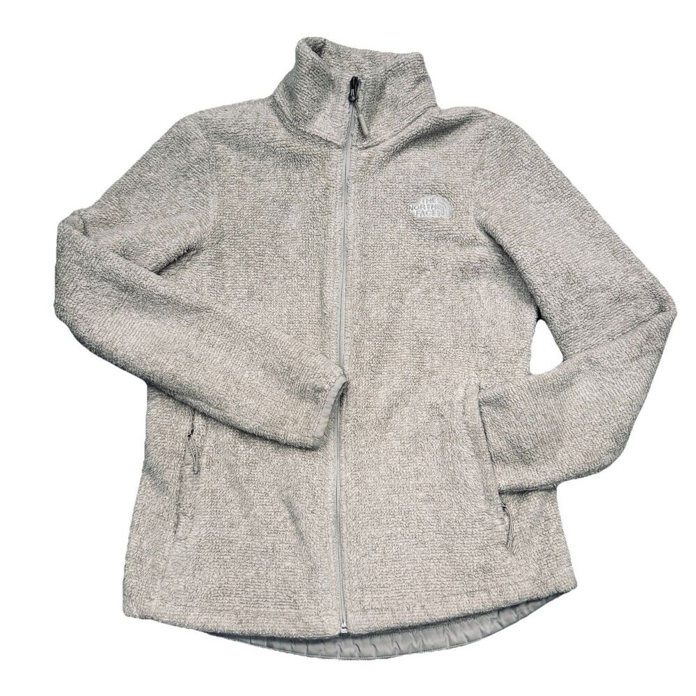 North Face Fleece Jacket Womens M Oatmeal Beige Inside Pockets Full Zip